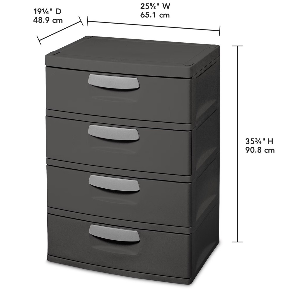 Sterilite 4 Drawer Unit, Durable Plastic Storage Solution for Garages