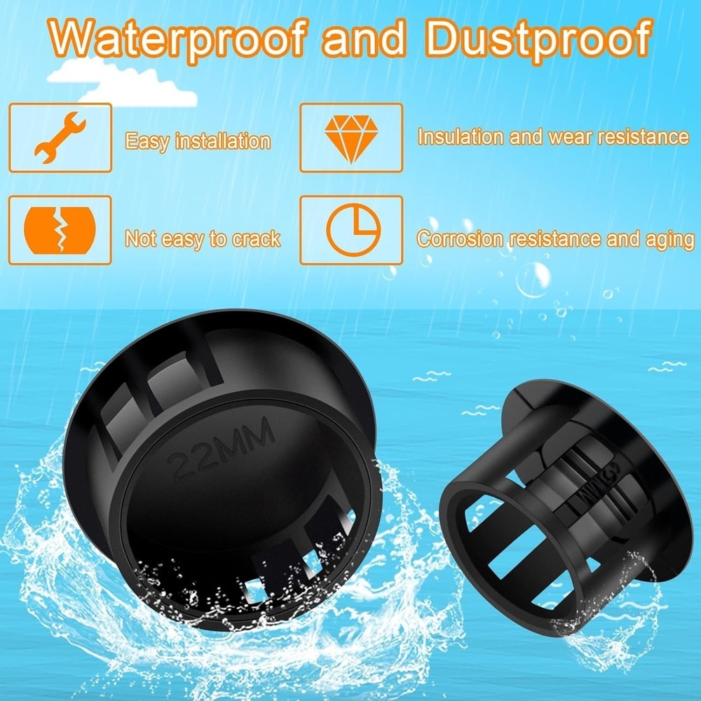 200Pcs 9 Sizes Nylon Plastic Hole Plugs Black Round Hole, Flush Type Panel