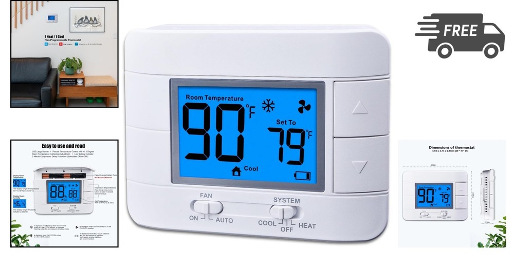 Non Programmable Thermostat for Home Large Display Temperature Control