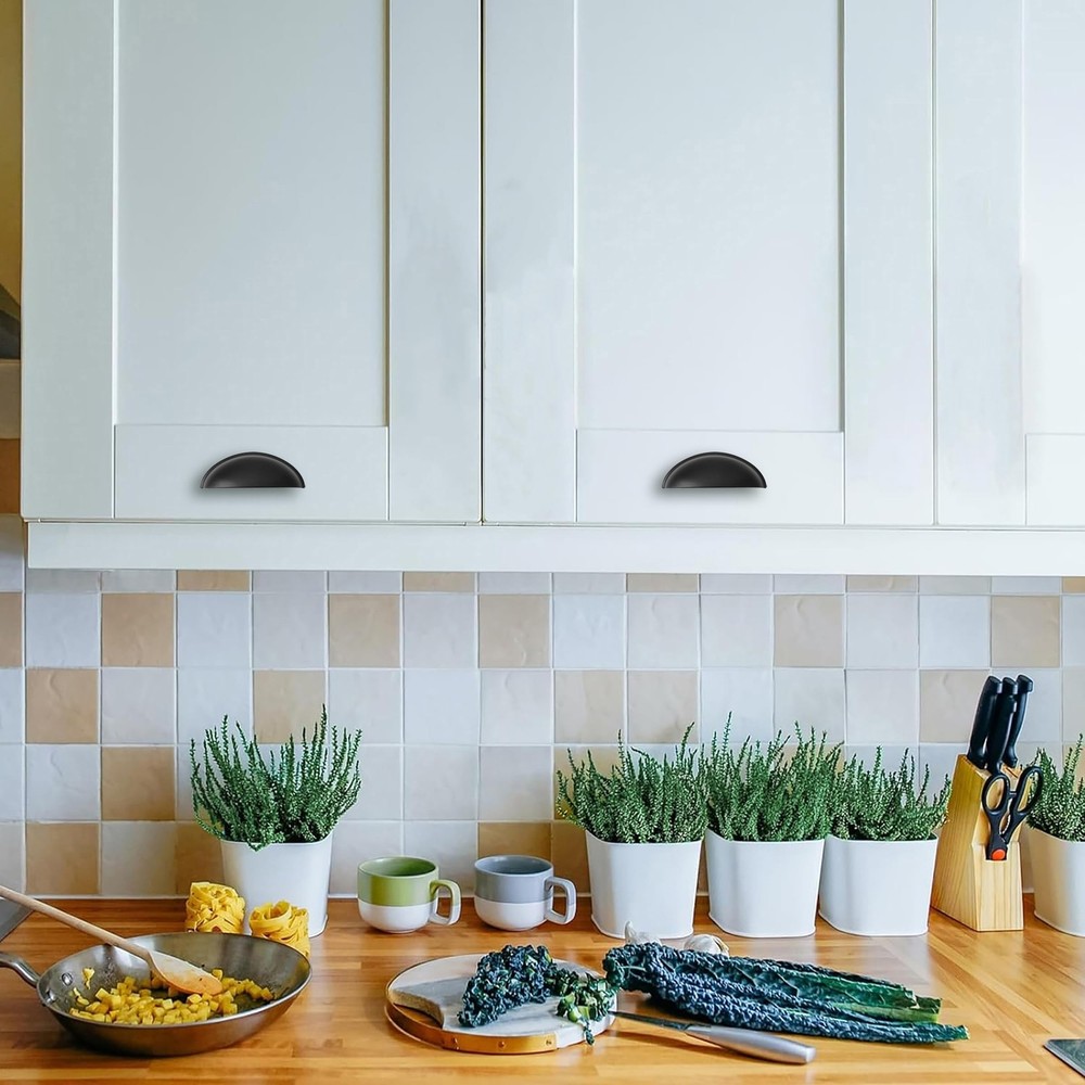 "3"" Drawer Pulls Matte Black Cabinet Handles Cup Pulls Hardware 10 Pack"