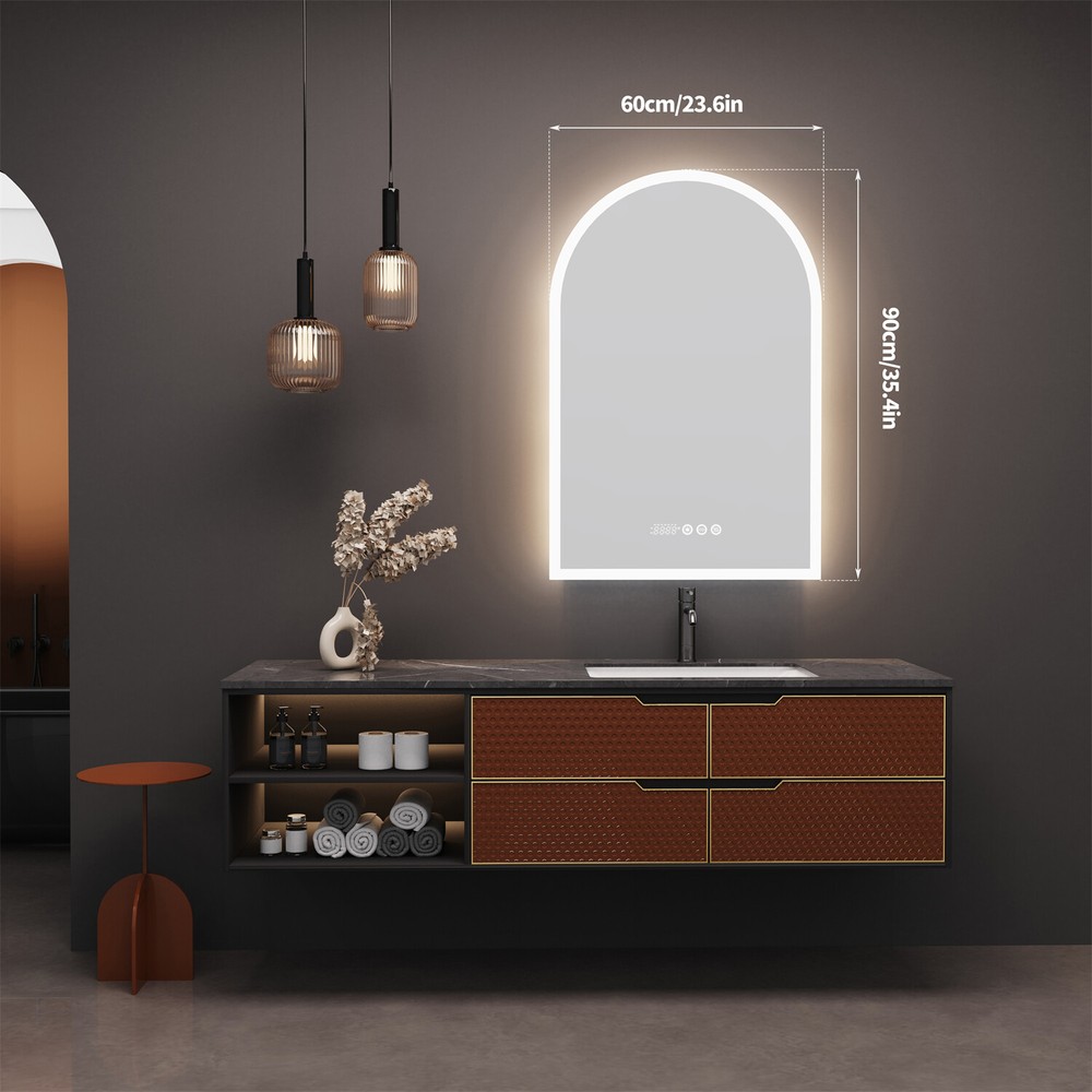 Arched LED Bathroom Mirror for Wall Backlight Antifog Vanity Mirror Waterproof