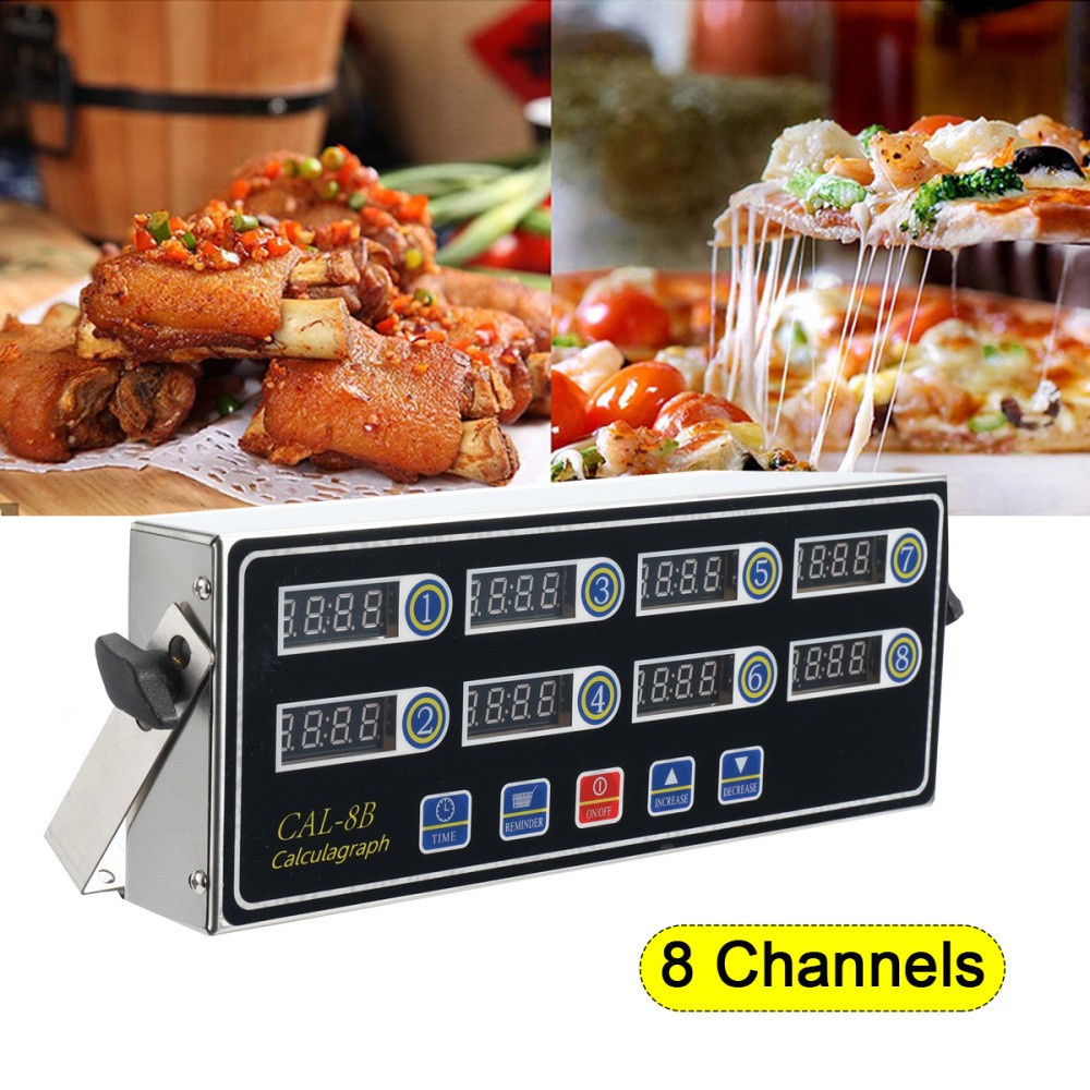 8Channel Commercial Digital Timer Calculator Chart Kitchen Loud Countdown AC110V