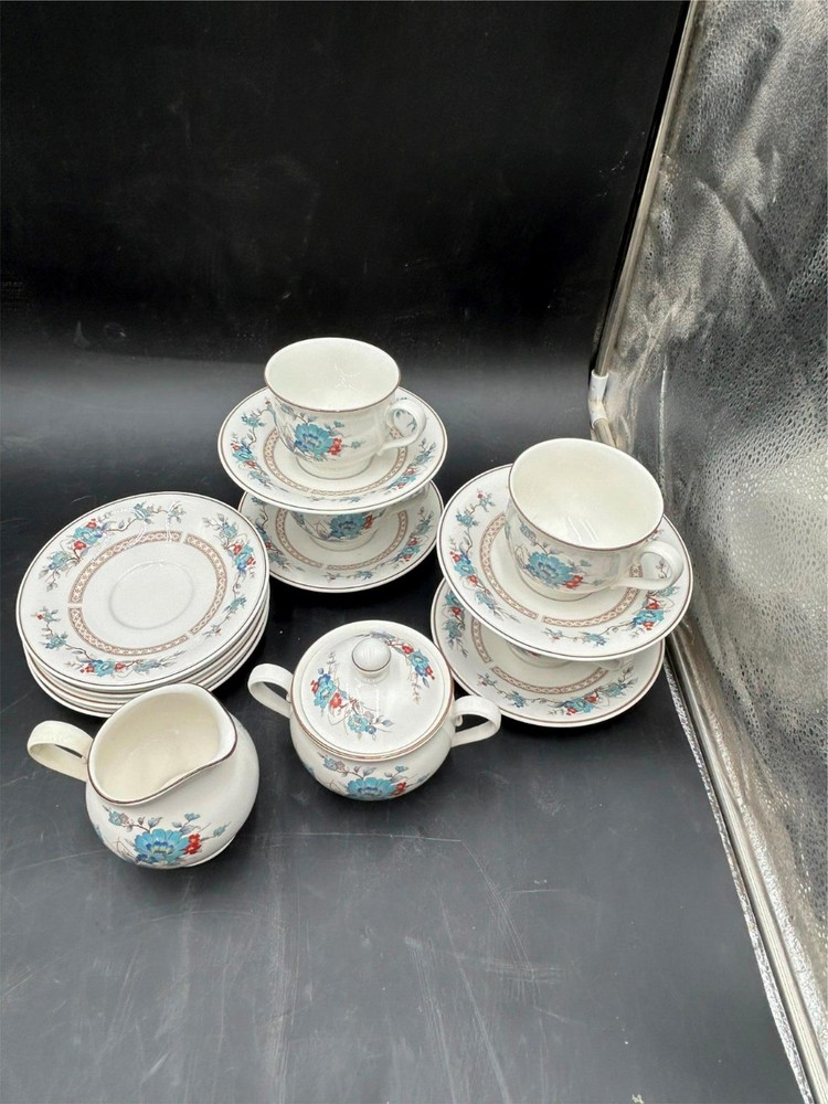 15 PCS - NORITAKE - BLEUFLEUR - CUPS, SAUCERS, CREAMER, COVERED SUGAR  **READ**