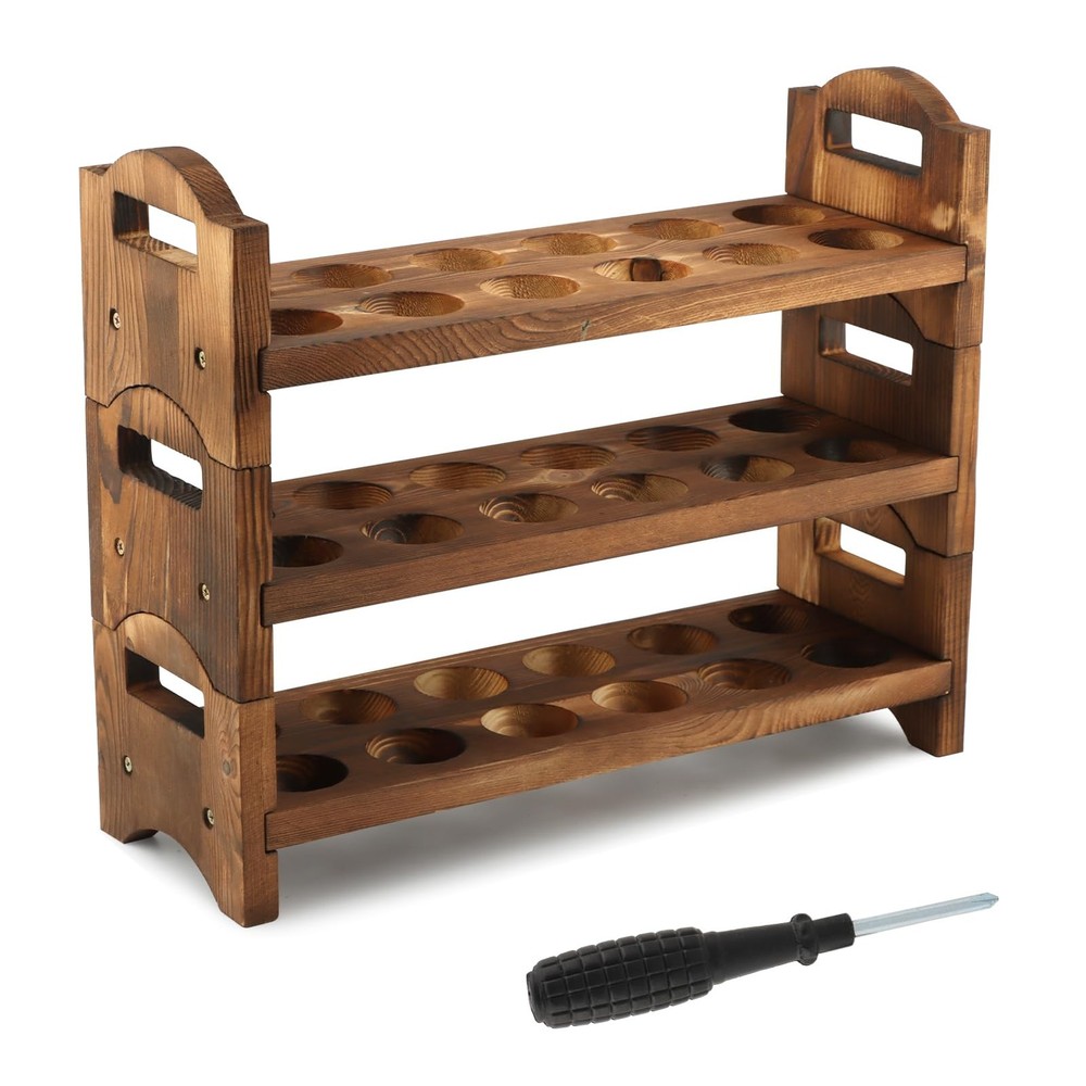 3Tier Wooden Egg Holder Countertop 36Hole Stackable Rack Fresh Eggs