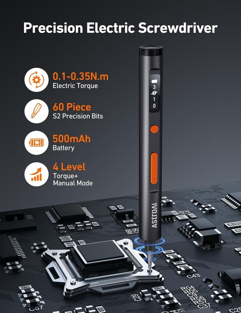 Robust Mini Electric Screwdriver with Fast Charging & LCD Display - 63 Tools