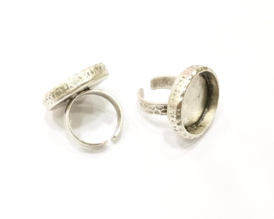 Hammered Ring Blank Setting Base Bezel inlay Backs Cabochon Antique Silver