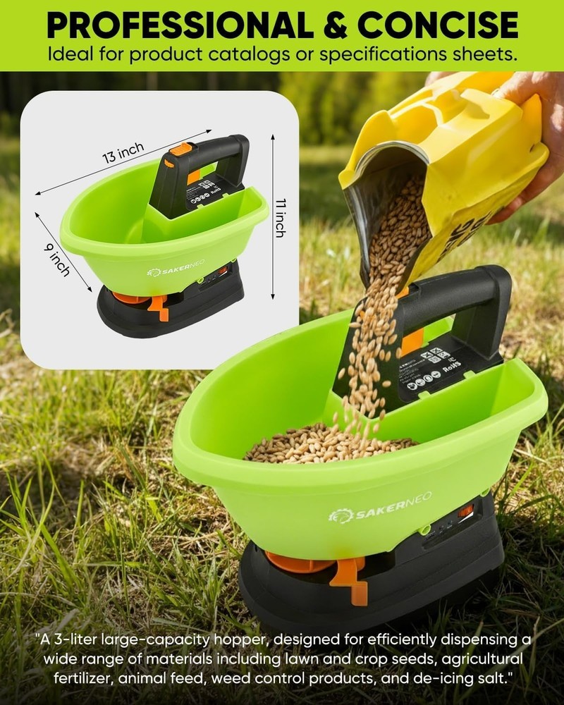 Handheld Lawn Spreader - 7.2V Battery Powered Seed & 135° Fertilizer Spreader...