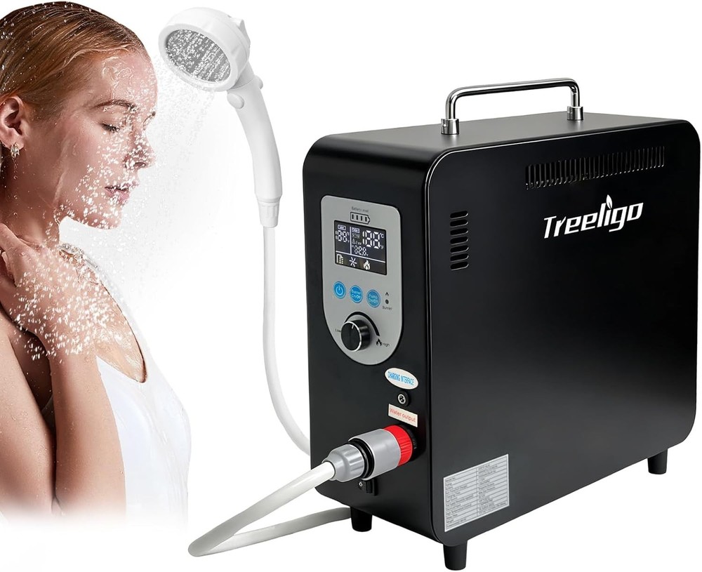 Treeligo Portable Propane Water Heater for Camping Shower Rechargeable Battery