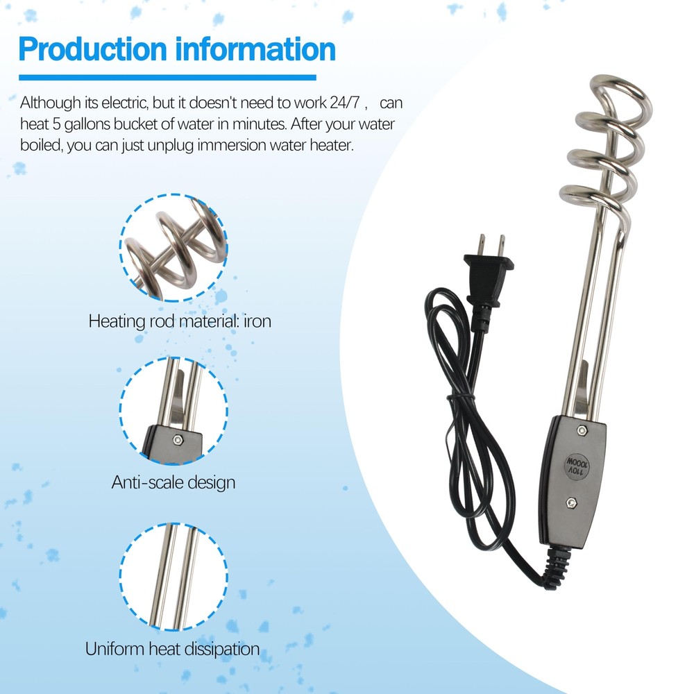 Immersion Heater Submersible Water Heater，1500W/1000W-110V Portable Electric ...