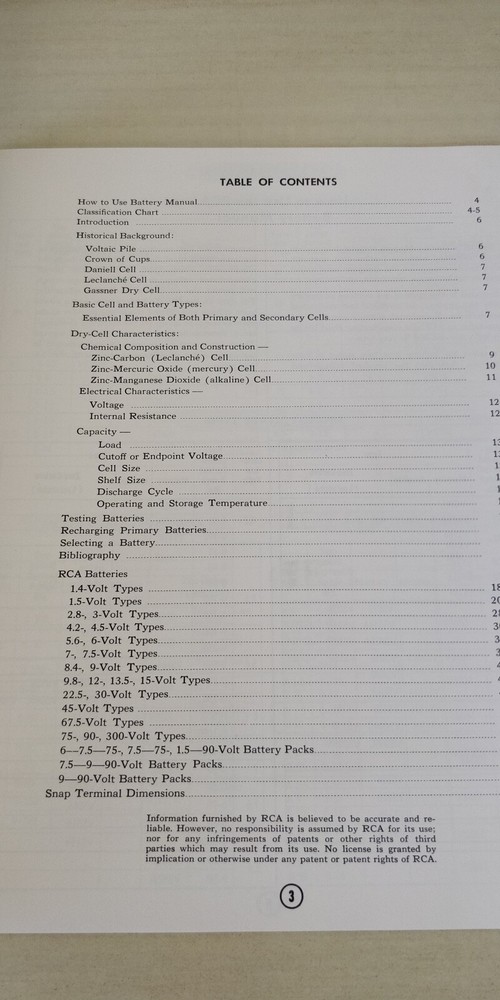 1962 RCA Battery Manual - Technical Specifications