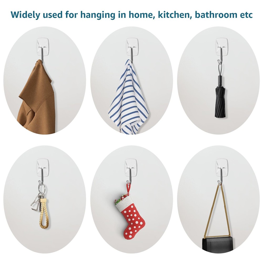 36 Small Hooks with 40 Removable Strips, Clear Wire Hanger Toggle Hooks, Adhe...