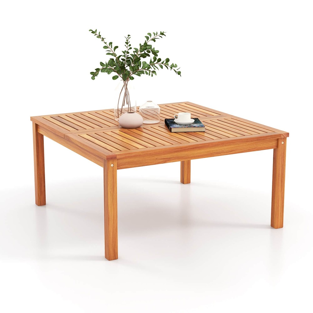 Outdoor Coffee Table w/ Slatted Tabletop Small Outside Table Square Patio Table