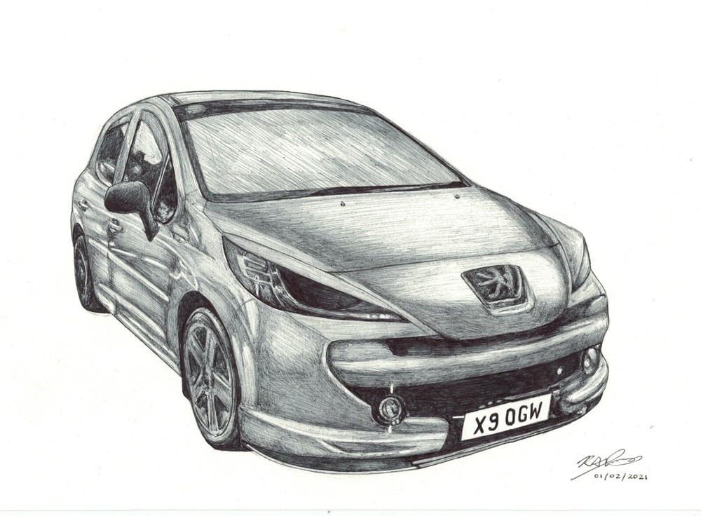 Personalised Realistic Pen Drawing: Car (see description)