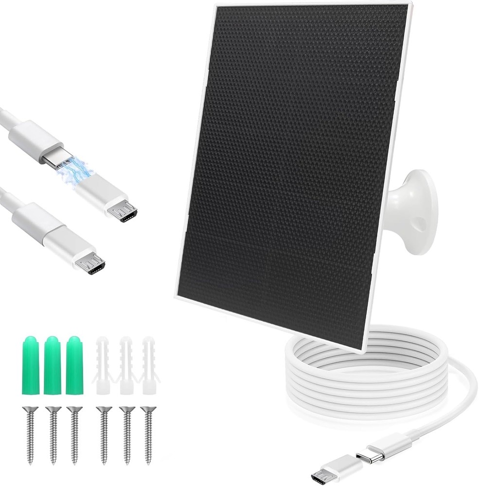 4W Solar Panel for Security Camera,Type C&Micro Solar Panel Charger for Recharge