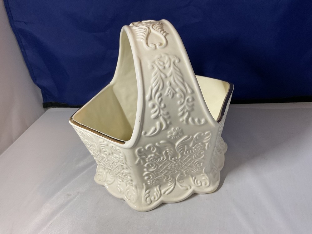 Vintage Formalities Porcelain Basket Scroll Pattern and Gold Accent -TSL
