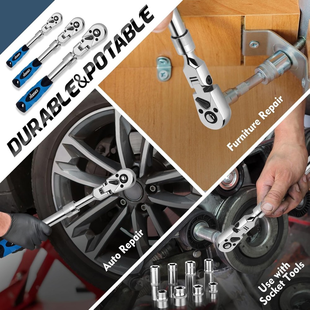 3-Piece Extendable Flex-Head Ratchet Wrench Set with EVA Storage Case