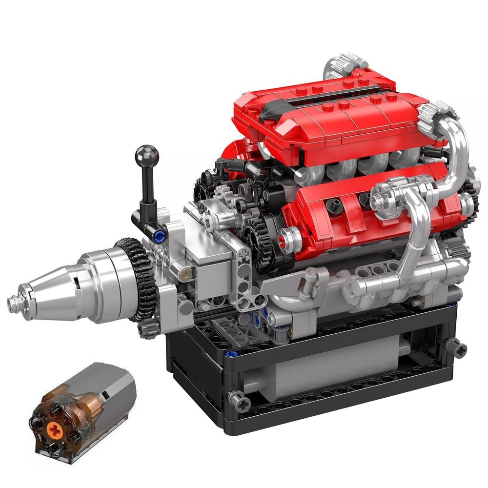 V8 Engine Motor Mechanical Engineering Model Building Block Gift Collection ABS