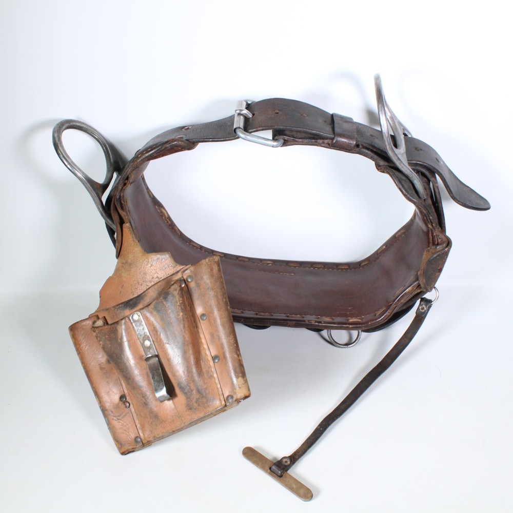 W.M. BASHLIN CO. LEATHER FLORIDIAN 2 D-RING CLIMBING TOOL BELT SIZE D21, CODE 5