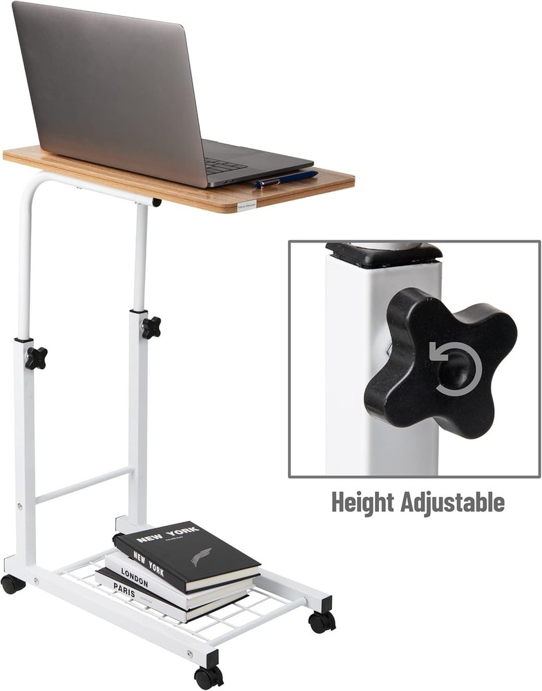 Height Adjustable Laptop Desk with Locking Wheels & Storage - Modern Elegance