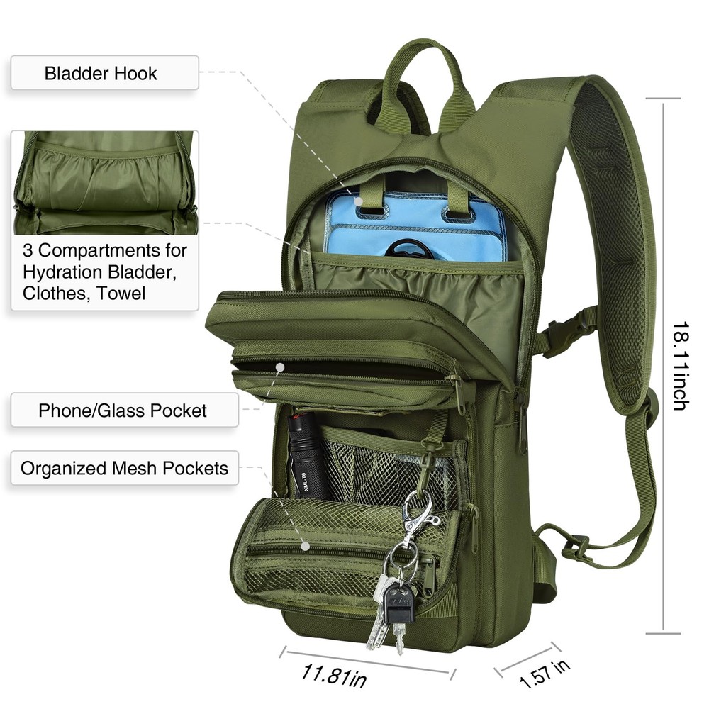 Hydration Backpack with 3L TPU Water Bladder, Tactical Molle Water Backpack f...
