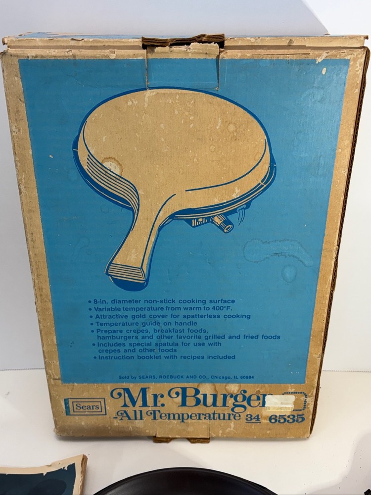 Vintage Sears Mr. Burger * All Temperature Griddle. Box, Knife, Instructions