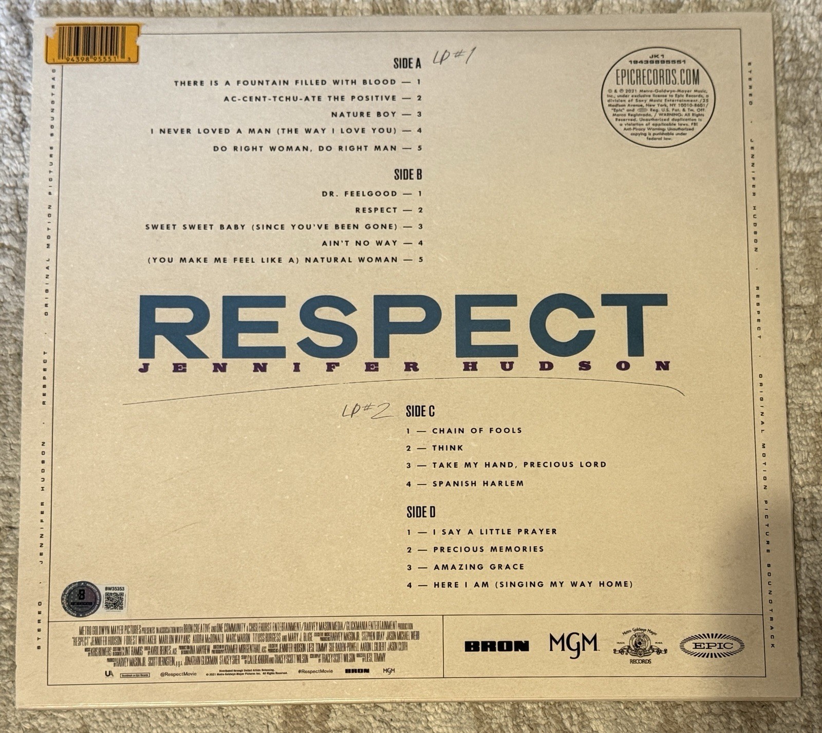 JENNIFER HUDSON SIGNED RESPECT SOUNDTRACK VINYL ARETHA FRANKLIN - BECKETT COA