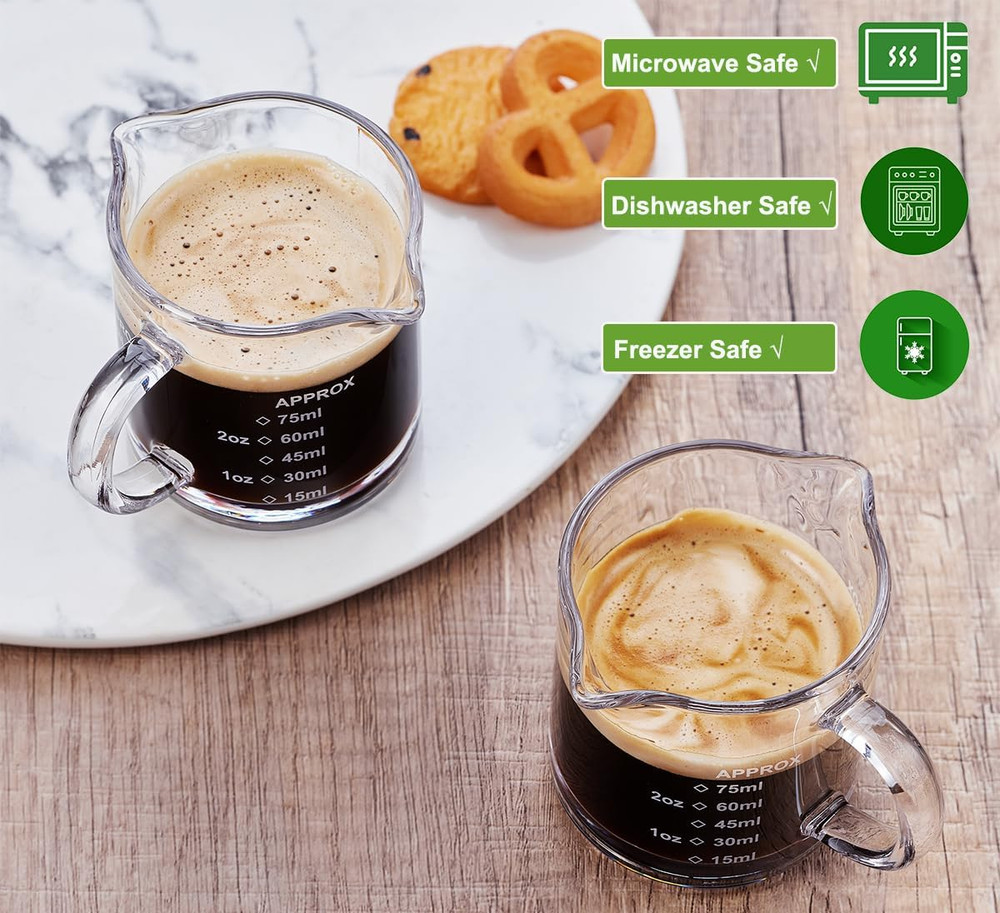 Ackers 2 Pack Measuring Cups 75ML/2.5OZ Espresso Cups with Handle Espresso Sho