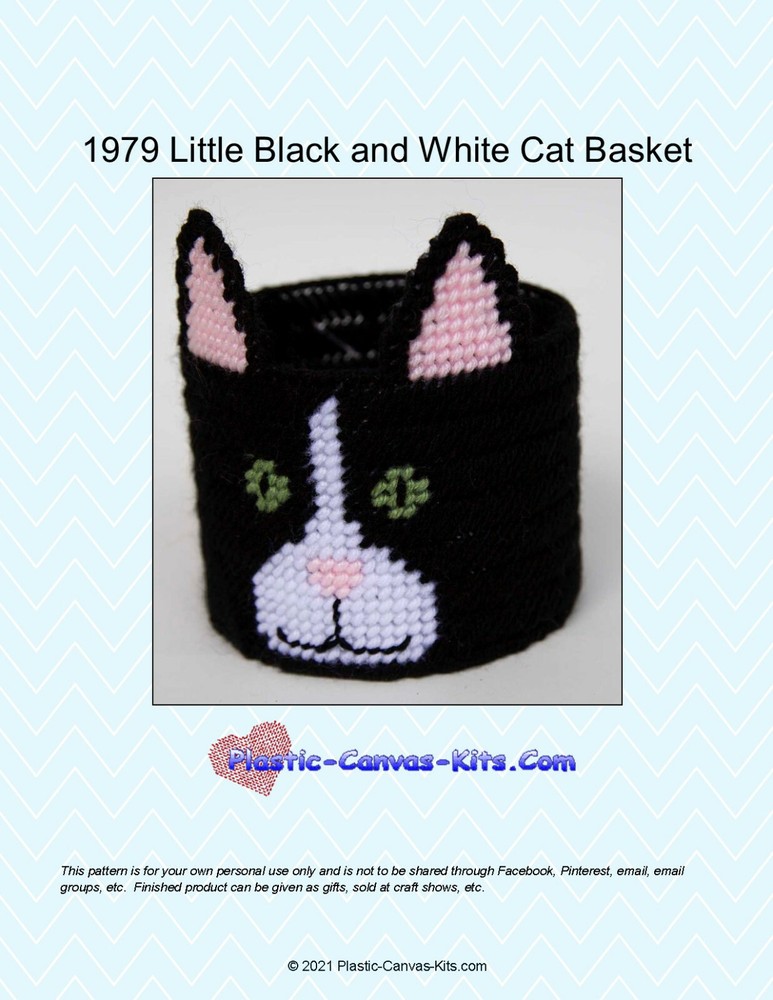 Little Black and White Cat Basket-Plastic Canvas Pattern or Kit