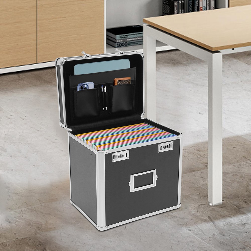Portable Locking File Organizer Box for Home & Office Storage
