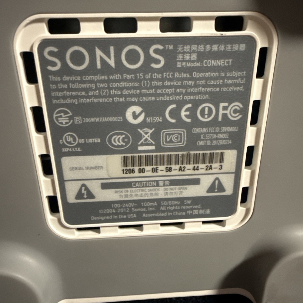 Sonos Connect 1st Gen S1 App Only - White Tested/Working