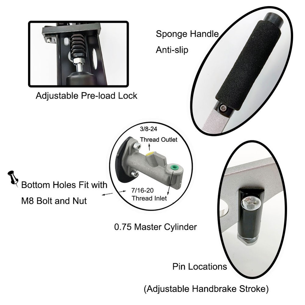 Hydraulic Handbrake Adjustable Ebrake Long Lever Handle Racing Master Cylinder