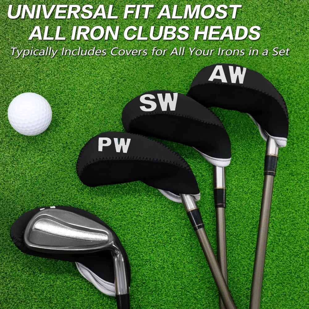 10pcs Golf Iron Head Covers Set with Putter Protector Durable Lightweight Black