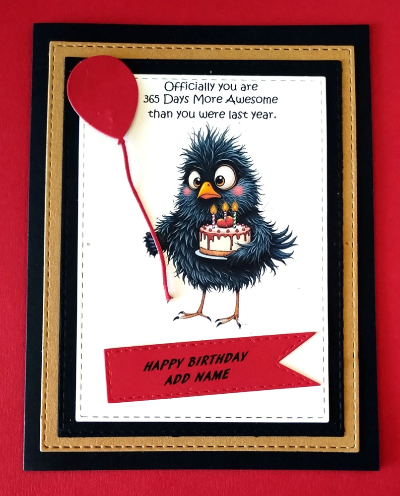 Personalized Birthday Card Funny Bird with Balloon has Verse Inside