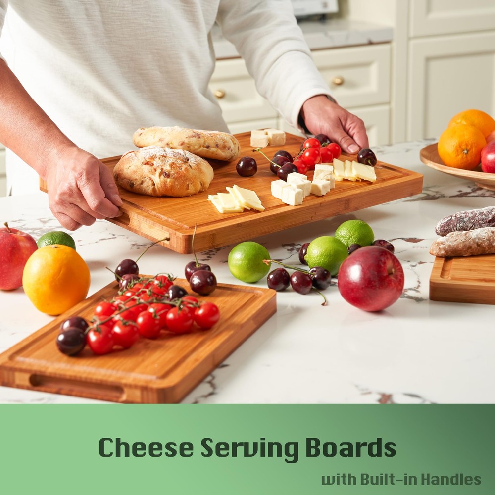 Bamboo Wood Cutting Board for Kitchen, 1" Thick Butcher Block, Cheese Charcut...