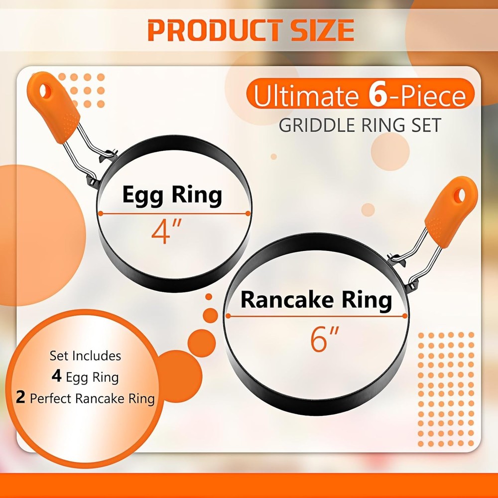 6 Pcs Professional Egg Ring Pancake Ring Set Stainless Steel Fried Egg Molds