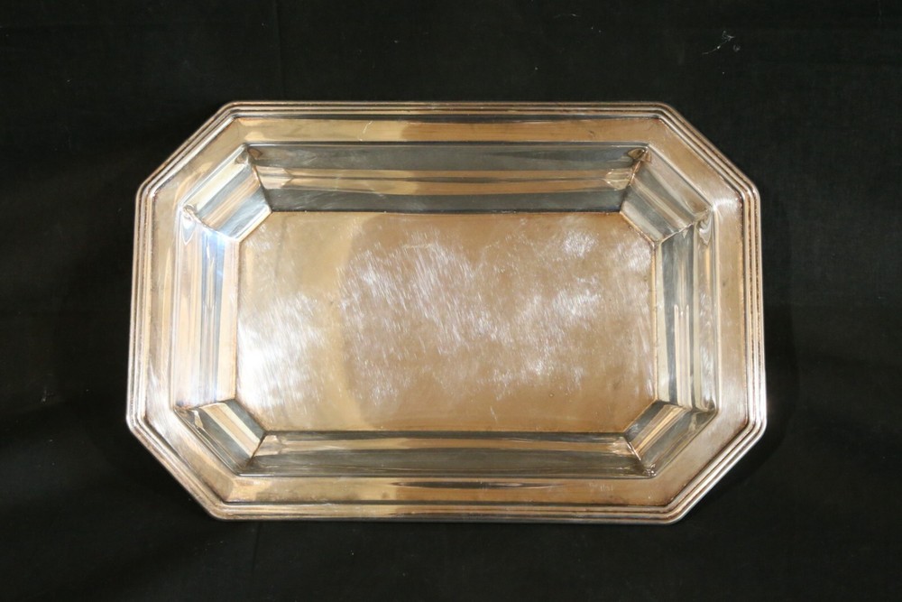 silverpltate tray decor antique 1930s metal flat octagonal serving