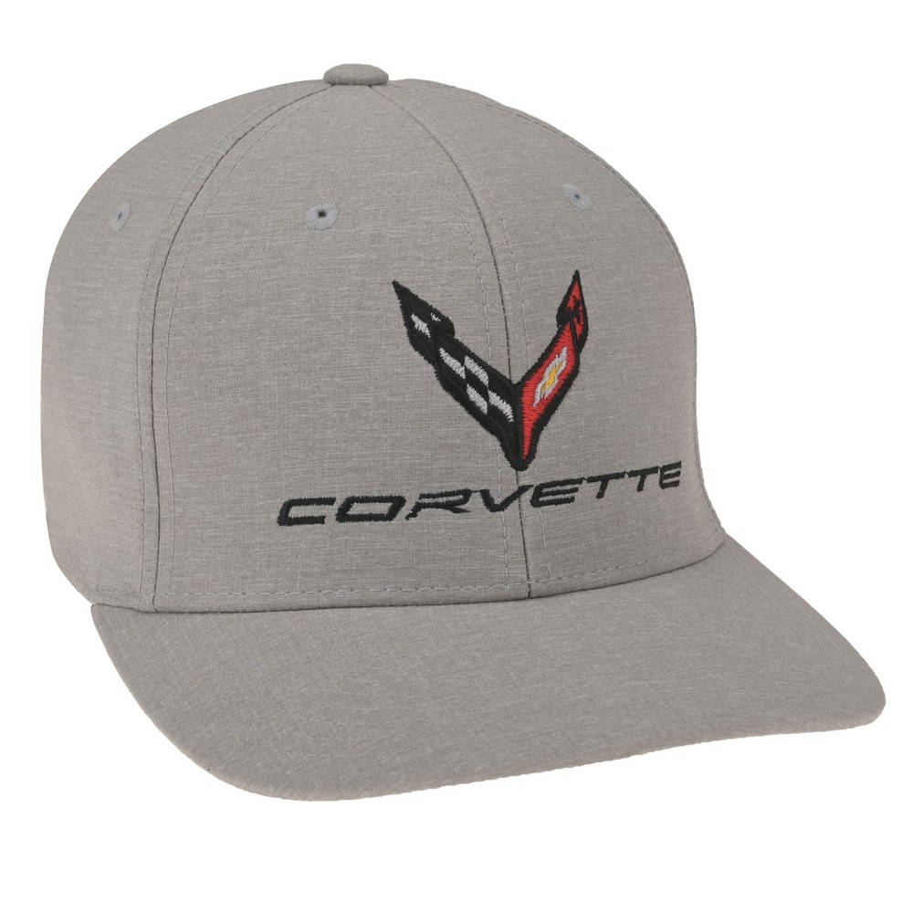 2020-2026 C8 Corvette Heather Silver Structured Flex Fit Logo Hat