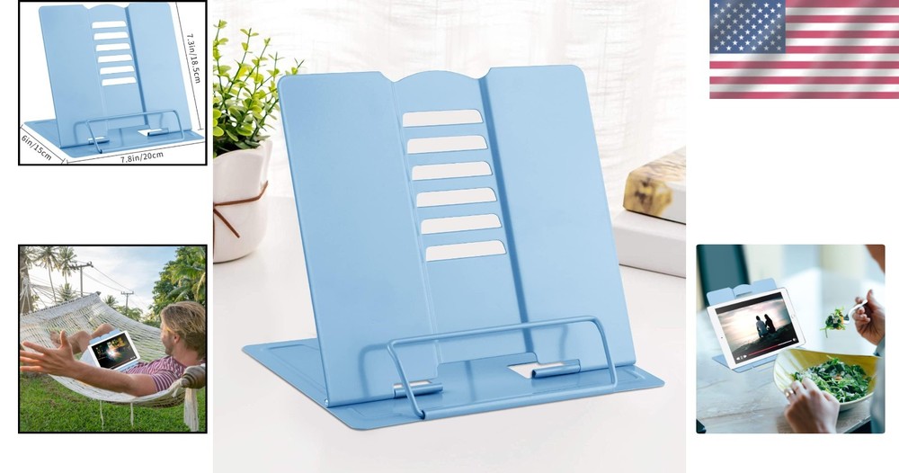 Multi-Purpose Light Blue Book Display Stand - Ergonomic, Foldable, and Stylish