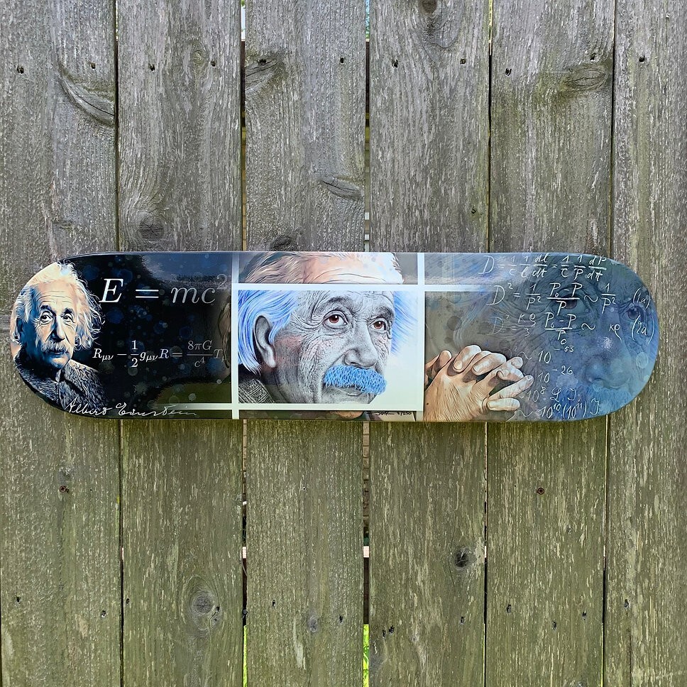Albert Einstein Pencil Drawn Skateboard Art Deck - Limited edition