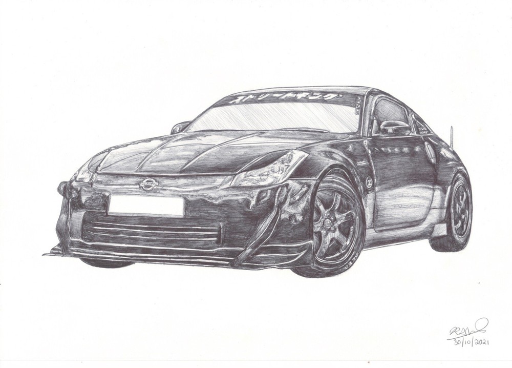 Personalised Realistic Pen Drawing: Car (see description)