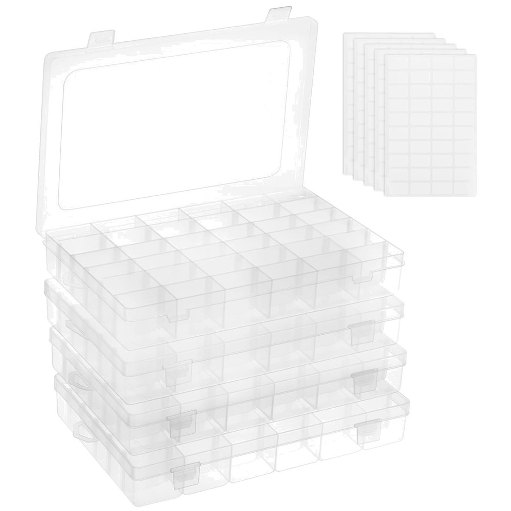 4 Pack Plastic Bead Organizer Box with Dividers