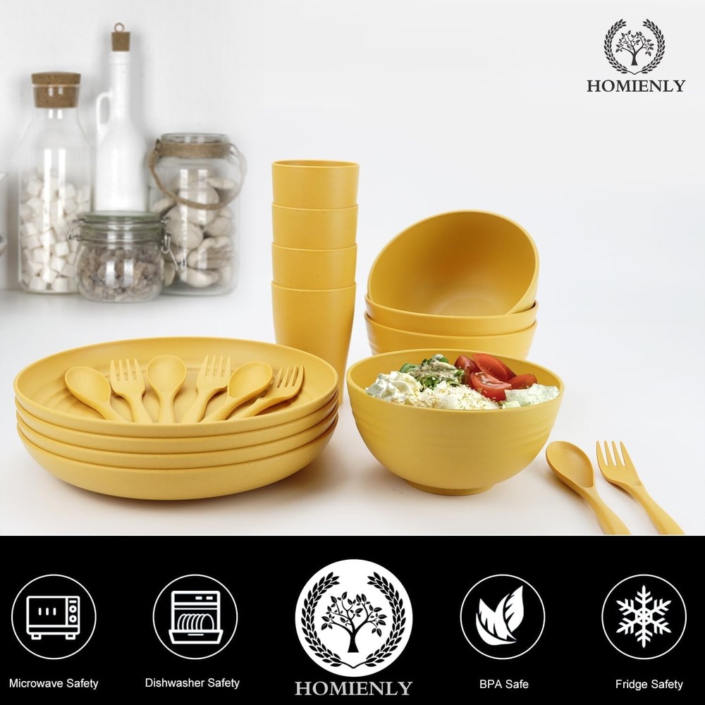 Wheat Straw Dinnerware Sets, 20pcs Unbreakable Microwave Dishwasher Safe Tablewa