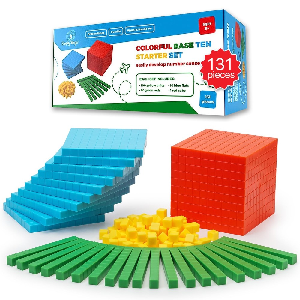 Simply magic 131 PCS Base Ten Blocks for Math - Place Value Small, Assorted