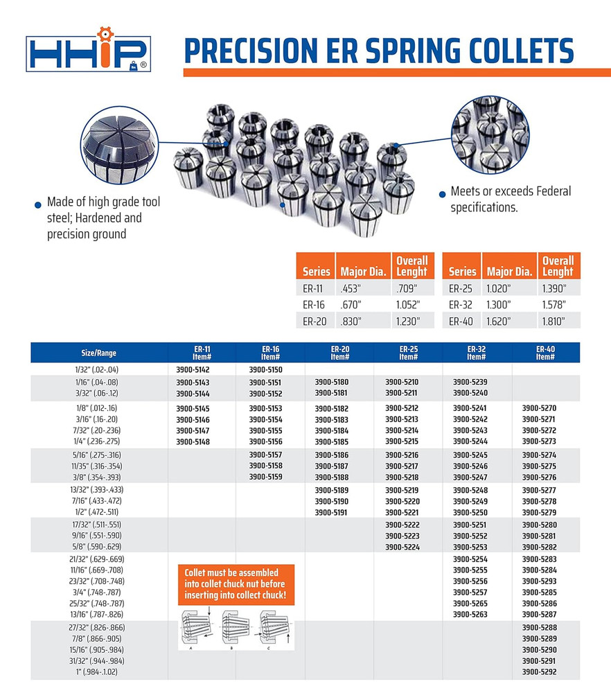3900-5191 ER-20 Spring Collet, 1/2"