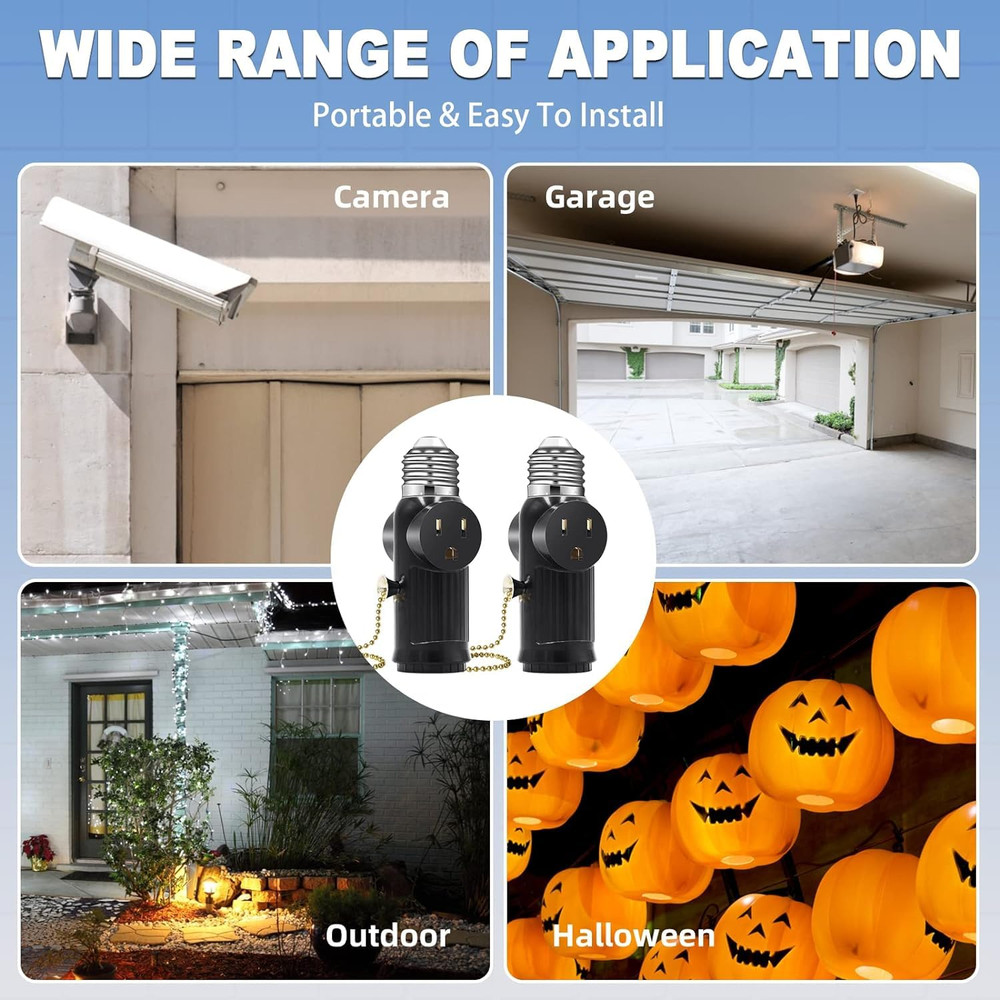 Light Socket to Plug Adapter, Both Sides Support 3 Prong Light Socket Adapter, P