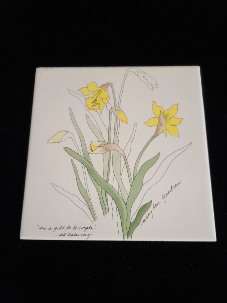 Mary Lou Goertzen Ceramic Tile Trivet Daffodils Art Kitchen Decor - 6" Square
