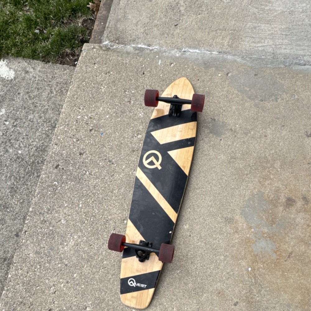 Quest Complete Longboard Black and Natural Stripes with Red Wheels
