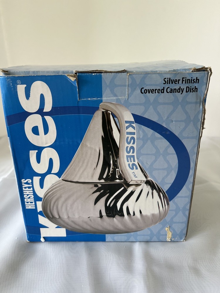 Kiss Ceramic Candy Dish Silver Kisses Jar