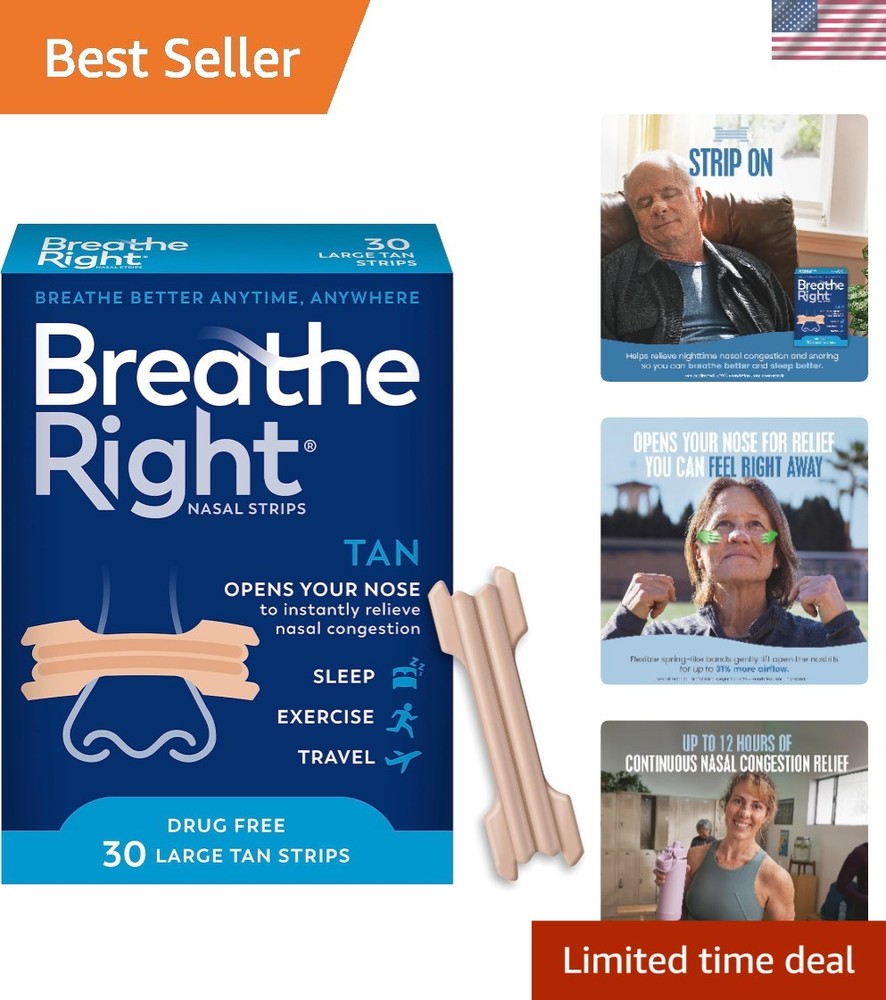 Versatile  Tan Nose Strips - Reduce Snoring and Boost Airflow, 30 Count