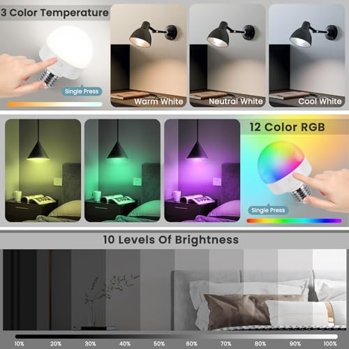 Rechargeable Battery Operated Light Bulbs with Remote 2 Pack White